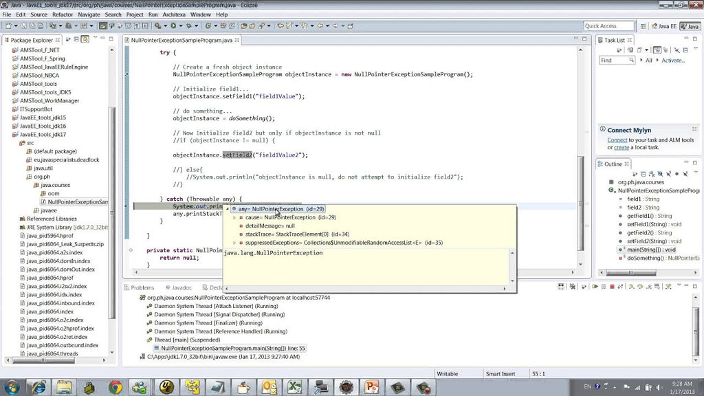What is a NullPointerException, and how do I fix it?